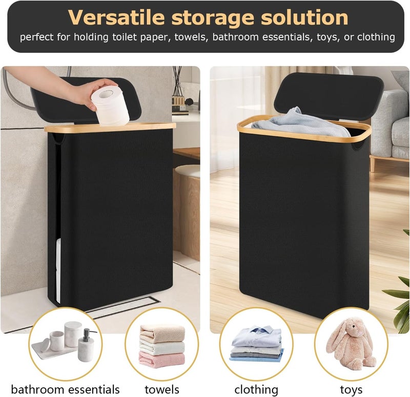 Dotpilgo Extra Large Toilet Paper Storage Basket with Lid 49L Slim Toilet Paper Basket Holder Bin Container Organizer for Bathroom Hold up to 20 Regular Rolls or 15 Mega Rolls - Image 5